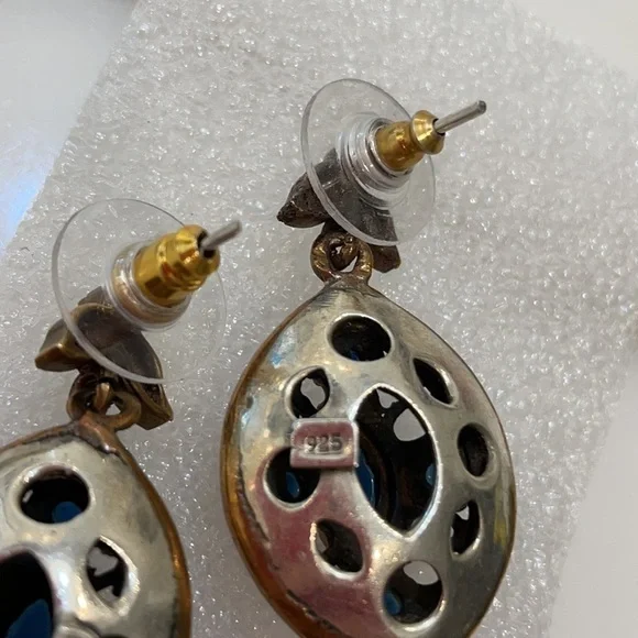 Gorgeous Sapphire & Crystal Sterling Silver Earrings—Excellent Condition!